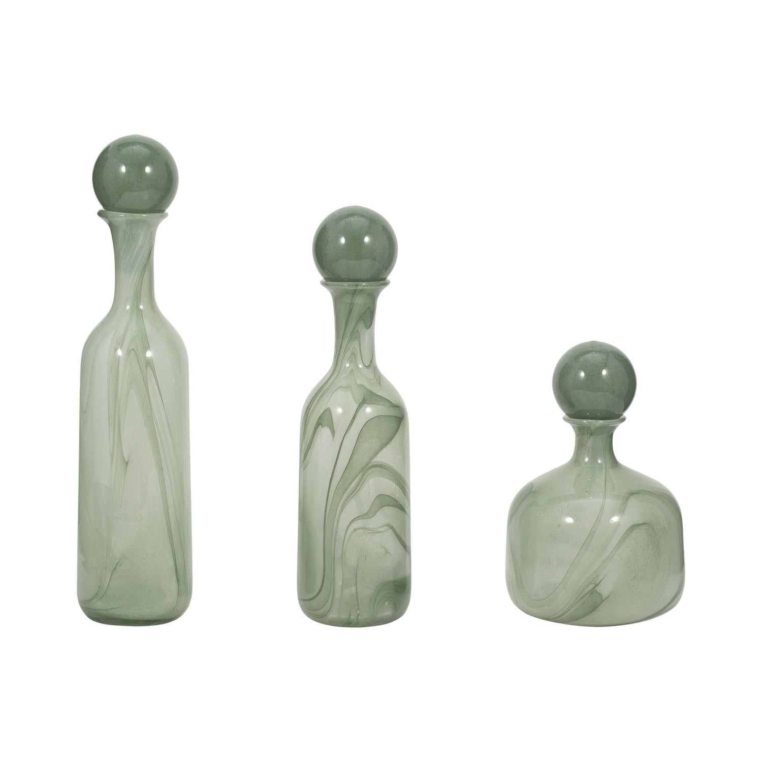 12" / 17" / 19" Verena Lidded Glass Bottles (Set of 3) - Green