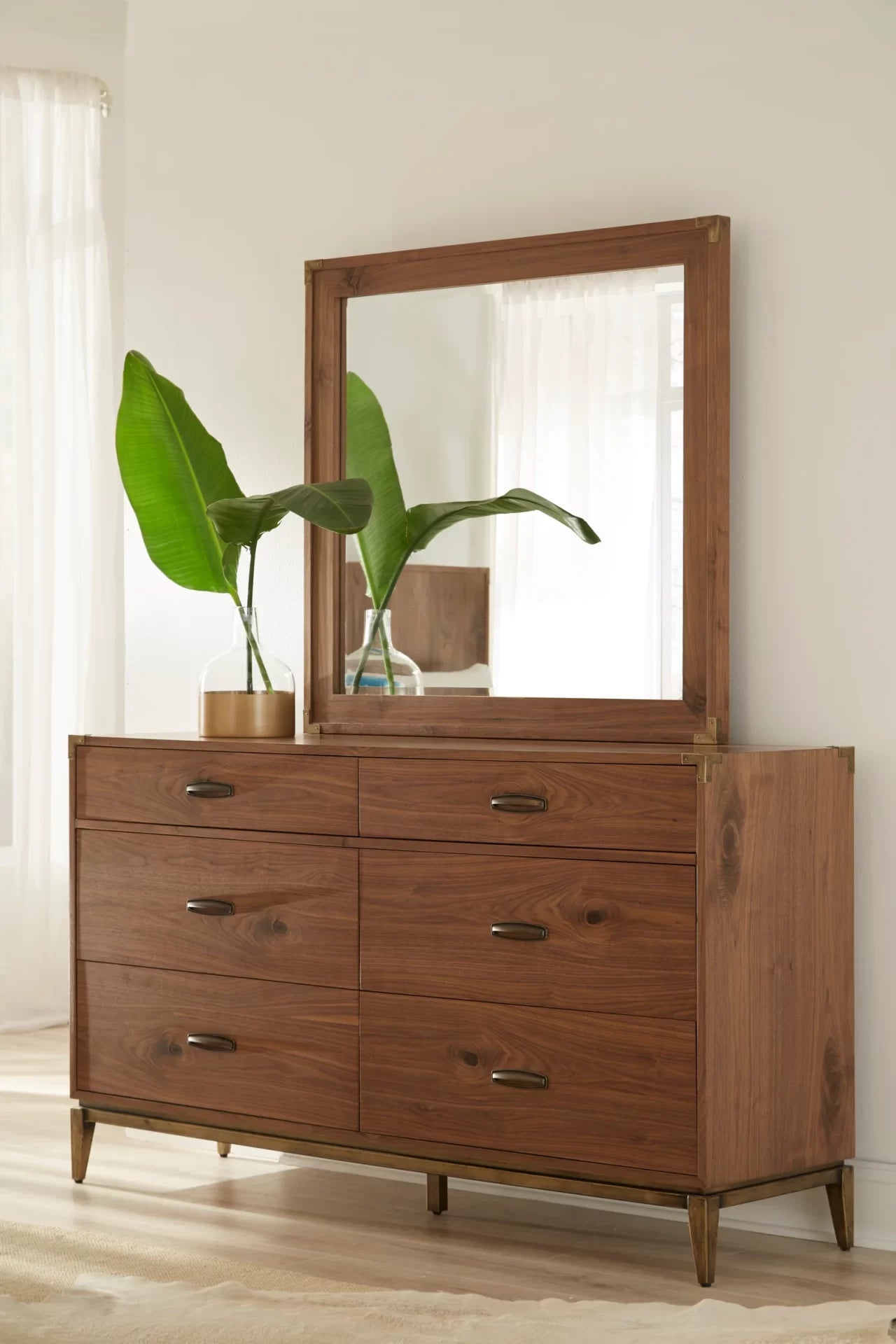 Adler Beveled Glass Mirror in Natural Walnut