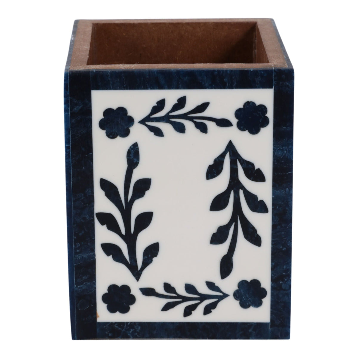 4" x 3" Blue Petals Resin Pencil Cup - Blue / White