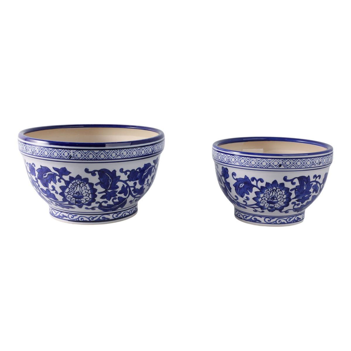 9" / 11" Bowl Chinoiserie Planters (Set of 2) - Blue / White