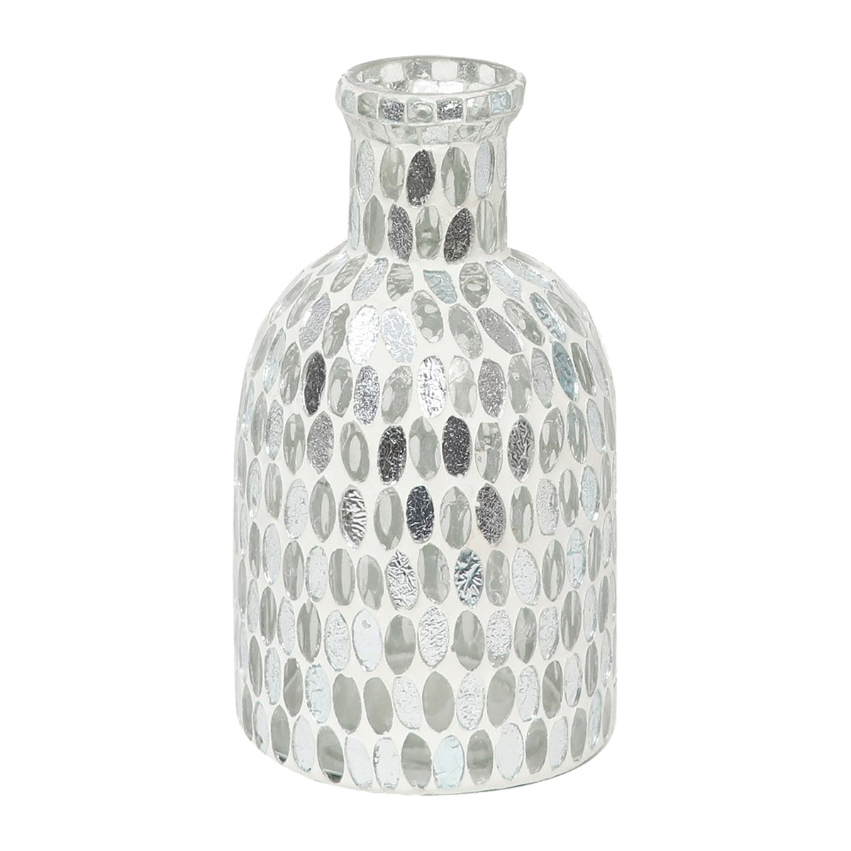 Glass 8" Mosaic Vase - White