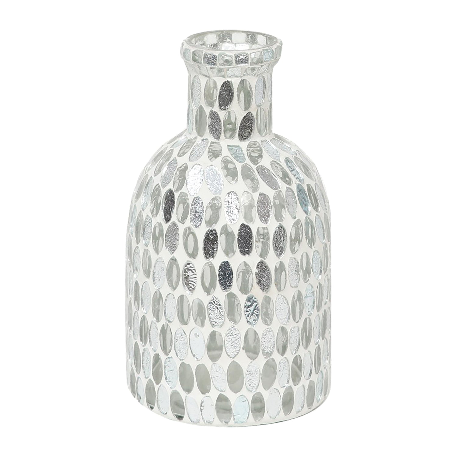 Glass 8" Mosaic Vase - White