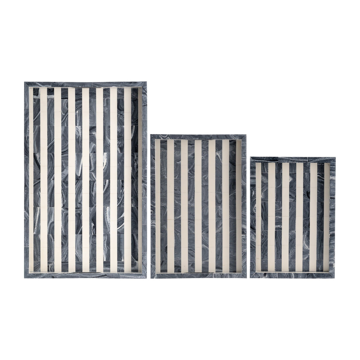 13" / 18" / 24" Resin Striped Trays (Set of 3) - Gray / White