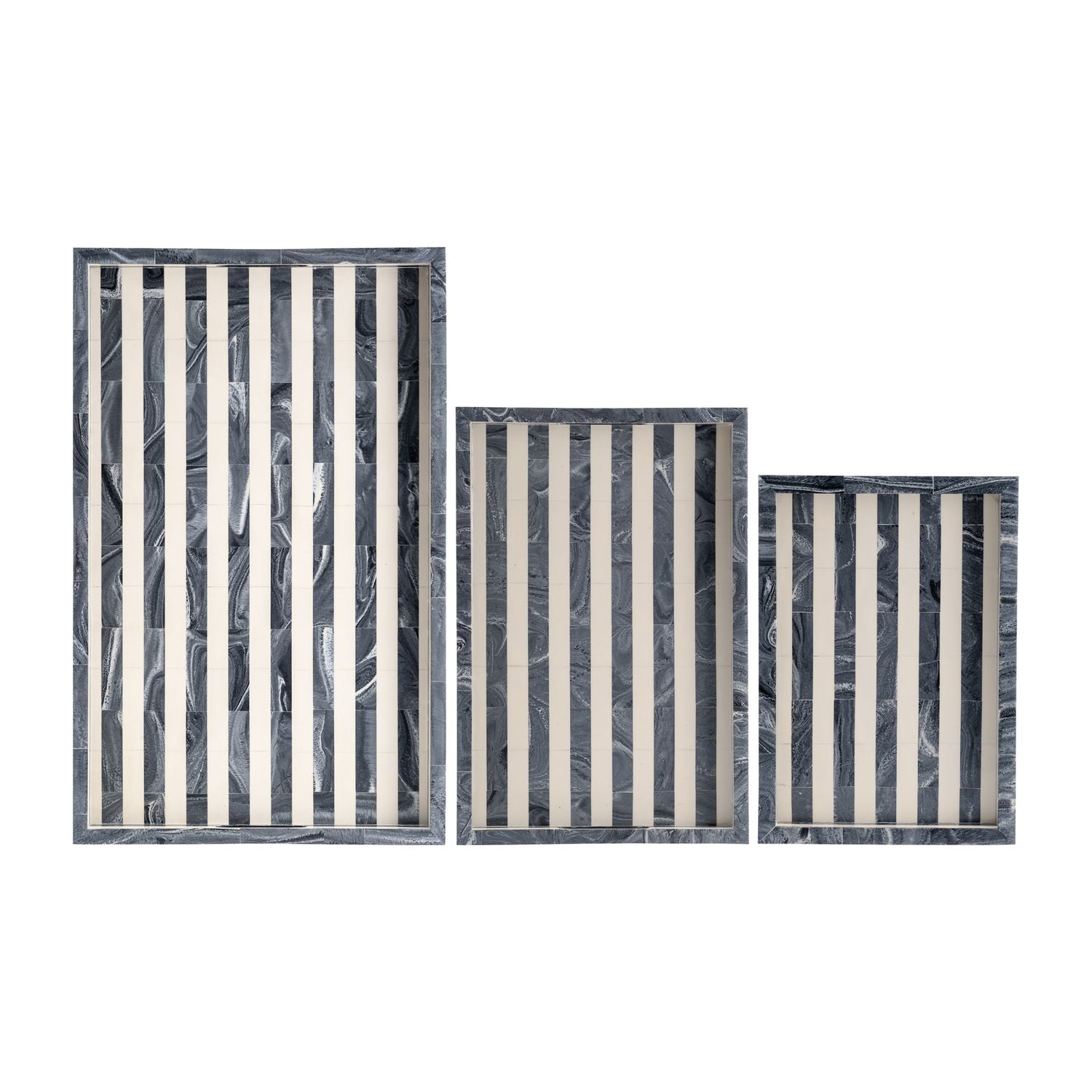 13" / 18" / 24" Resin Striped Trays (Set of 3) - Gray / White