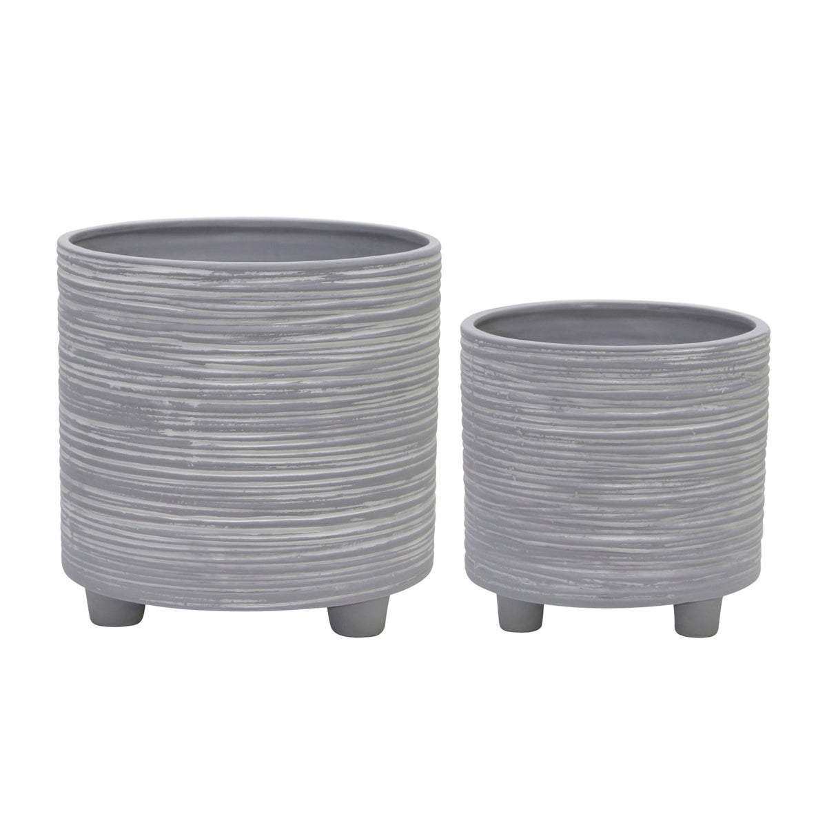 6" / 8" Footed Planter With Lines (Set of 2) - Gray