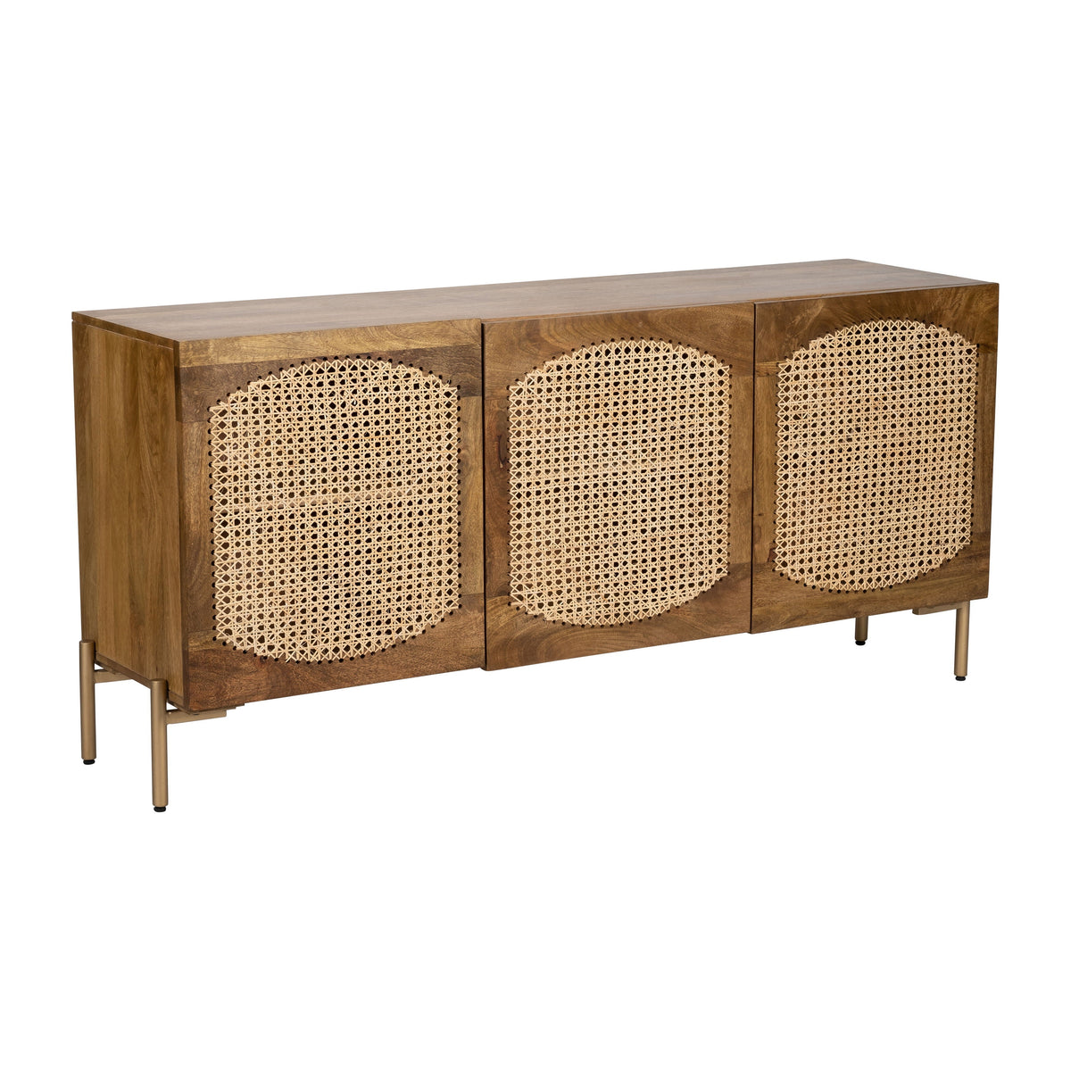 Wood 3-Door Cane Sideboard 63" - Brown