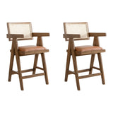 Harley - Nutmeg Brown Solid Wood And Rattan Upholstered 26" Counter Height Barstool