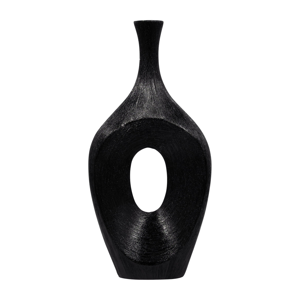 Ceramic 19" Scratched Open Cut Vase - Black