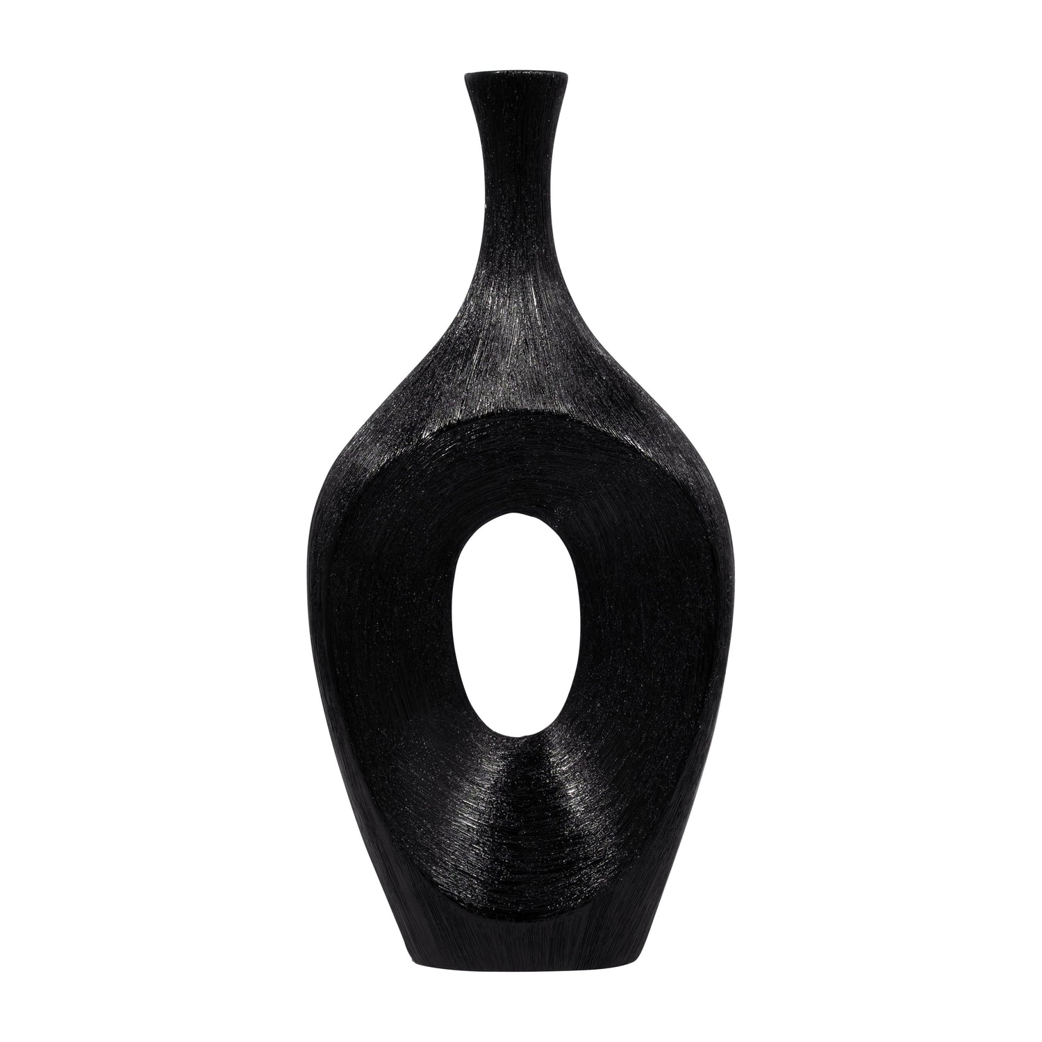 Ceramic 19" Scratched Open Cut Vase - Black