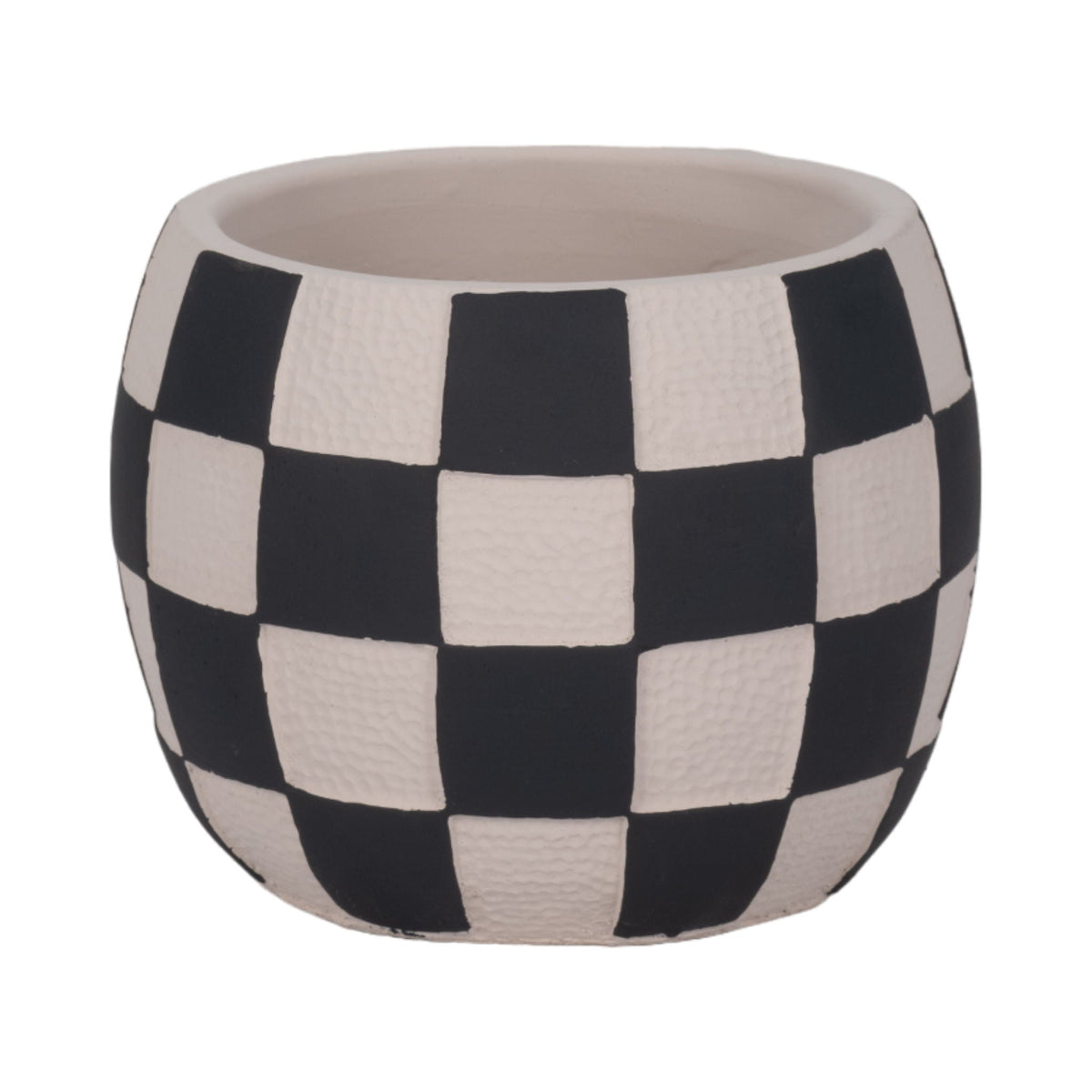 7" Checkerboard Rounded Planter - Black / White