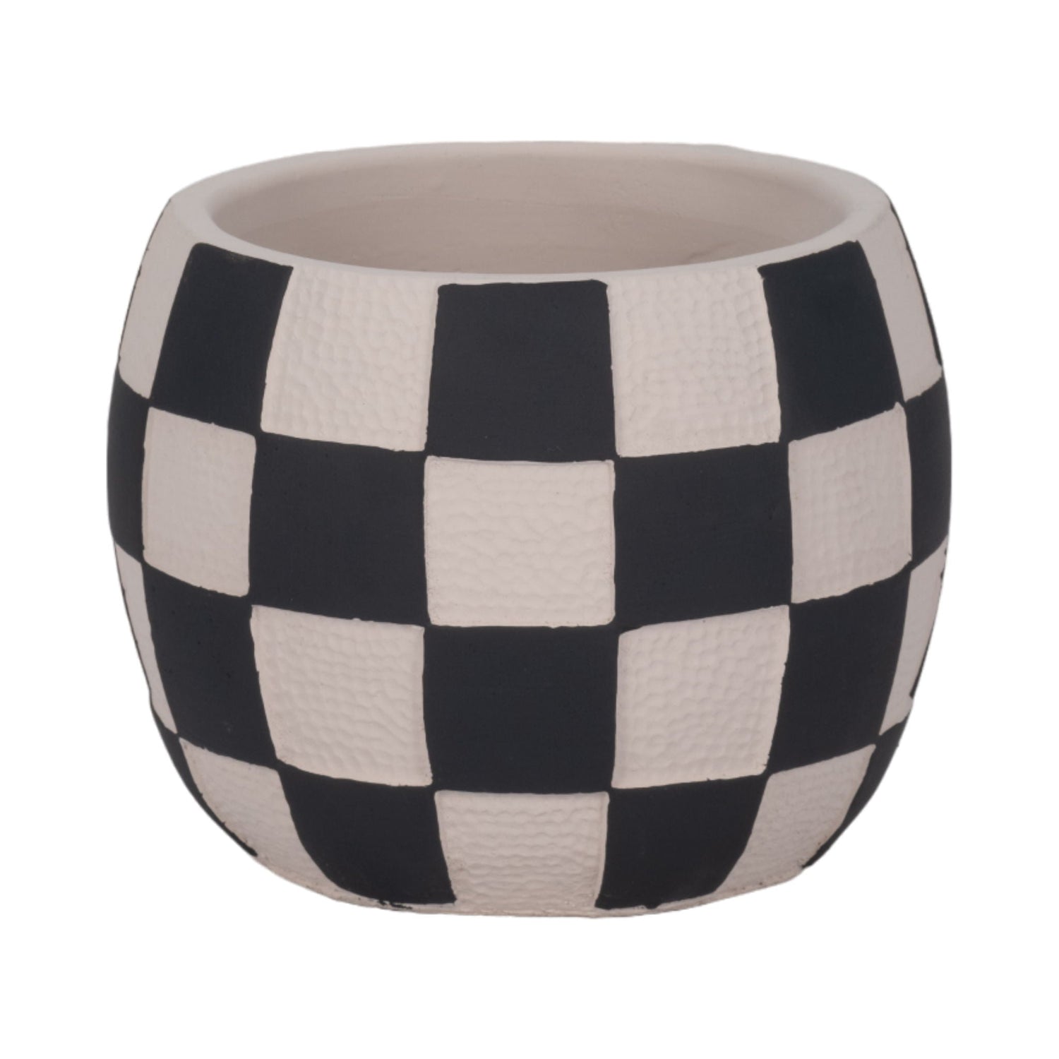 7" Checkerboard Rounded Planter - Black / White