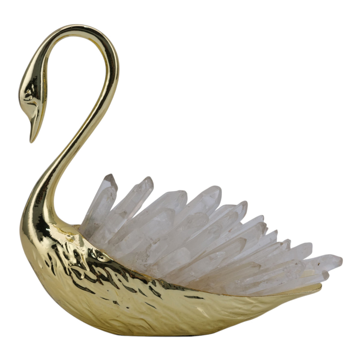 Cascade Crystal Sitting Swan With Curved Neck - Gold
