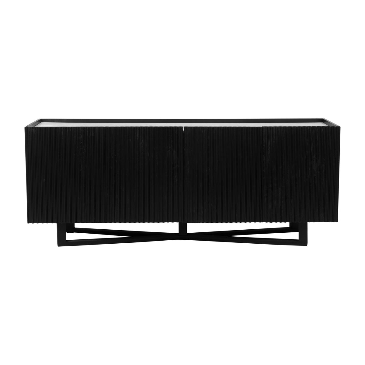 Wood / Marble 4-Door Fluted Sideboard 69" - Black