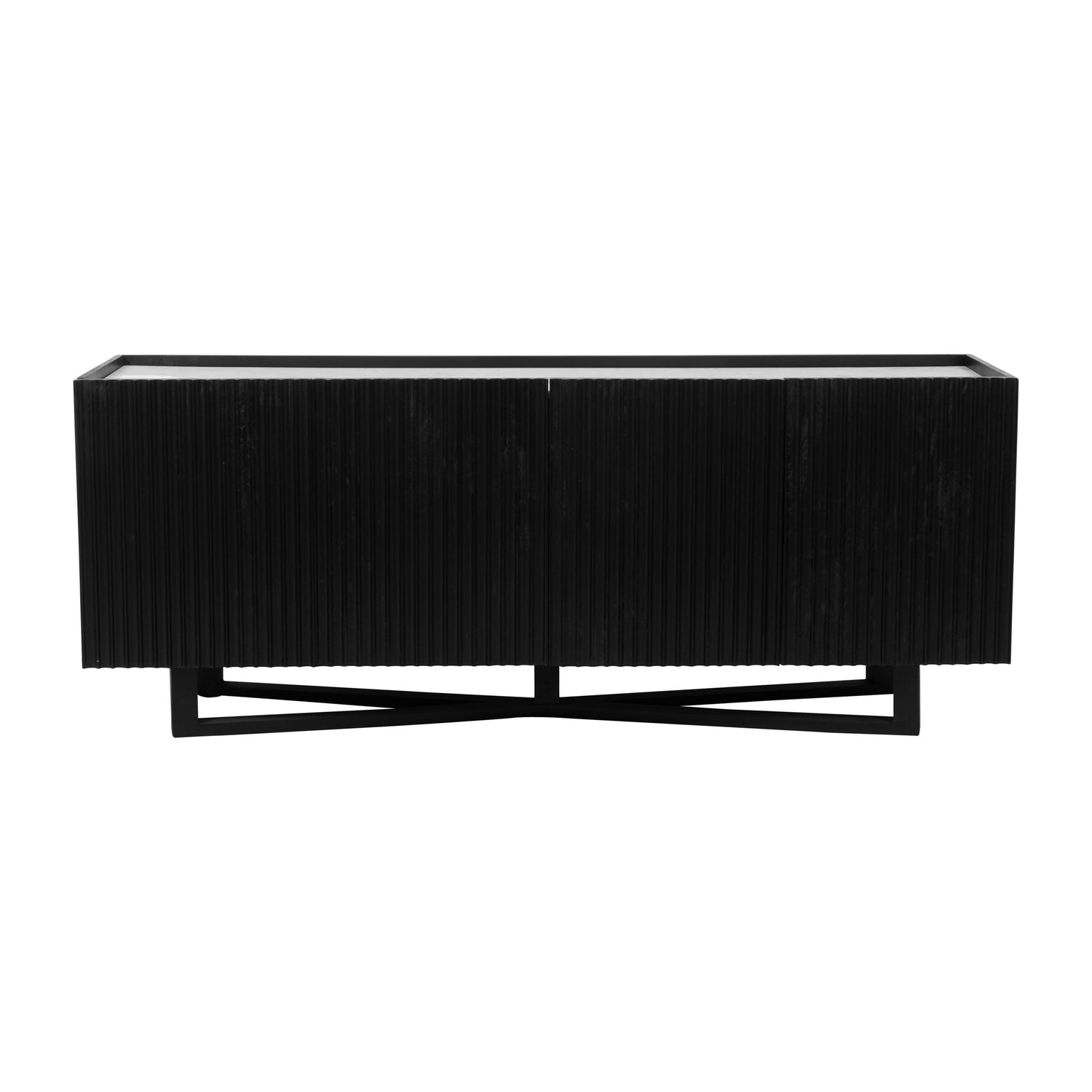 Wood / Marble 4-Door Fluted Sideboard 69" - Black