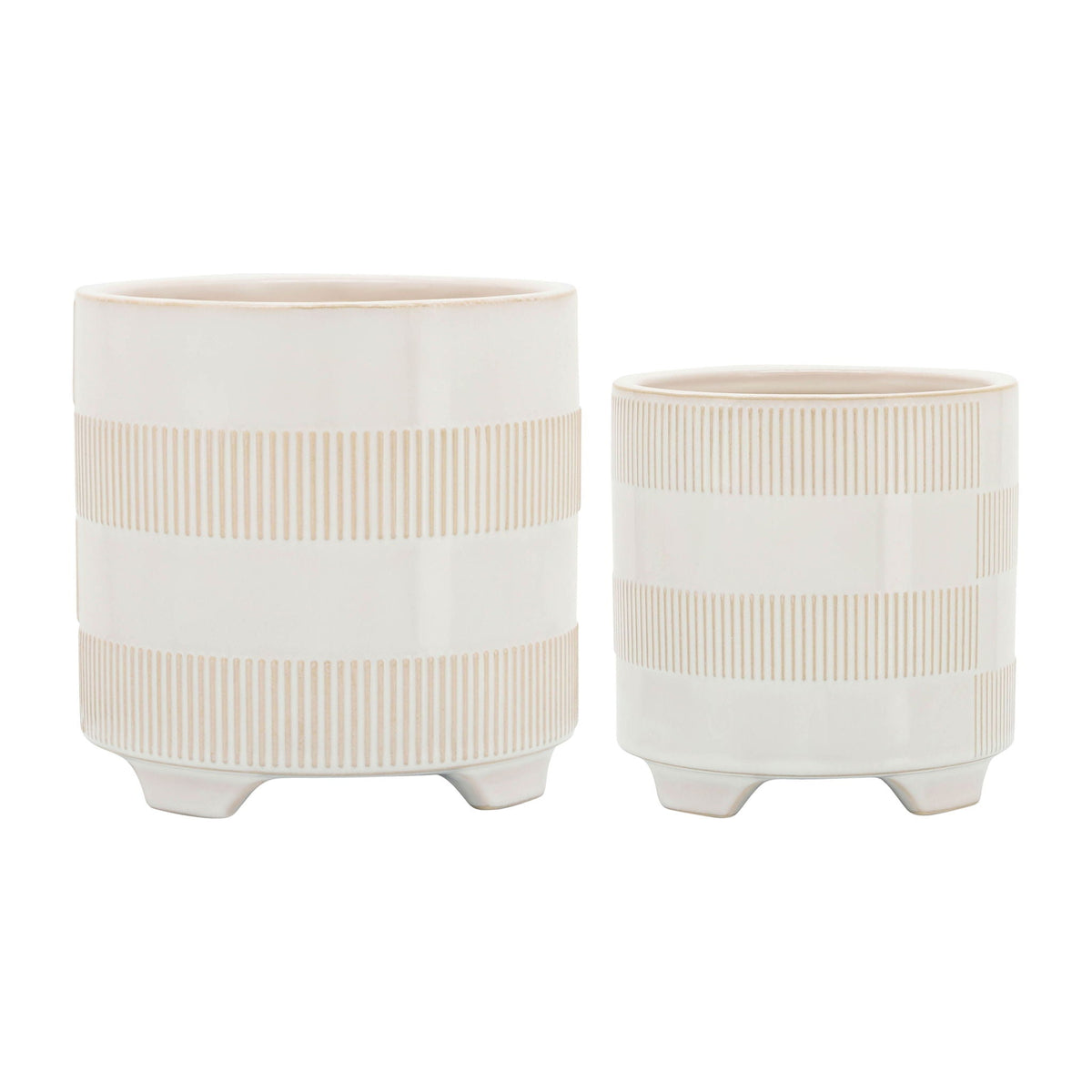 Ceramic Textured Footed Planters 6 / 8" (Set of 2) - Beige
