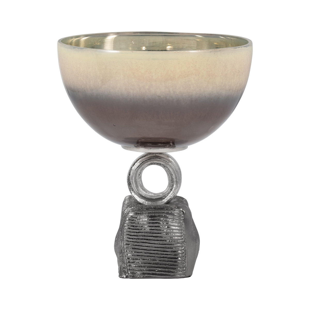 Glass 12" Bowl On Metal Base - Multi