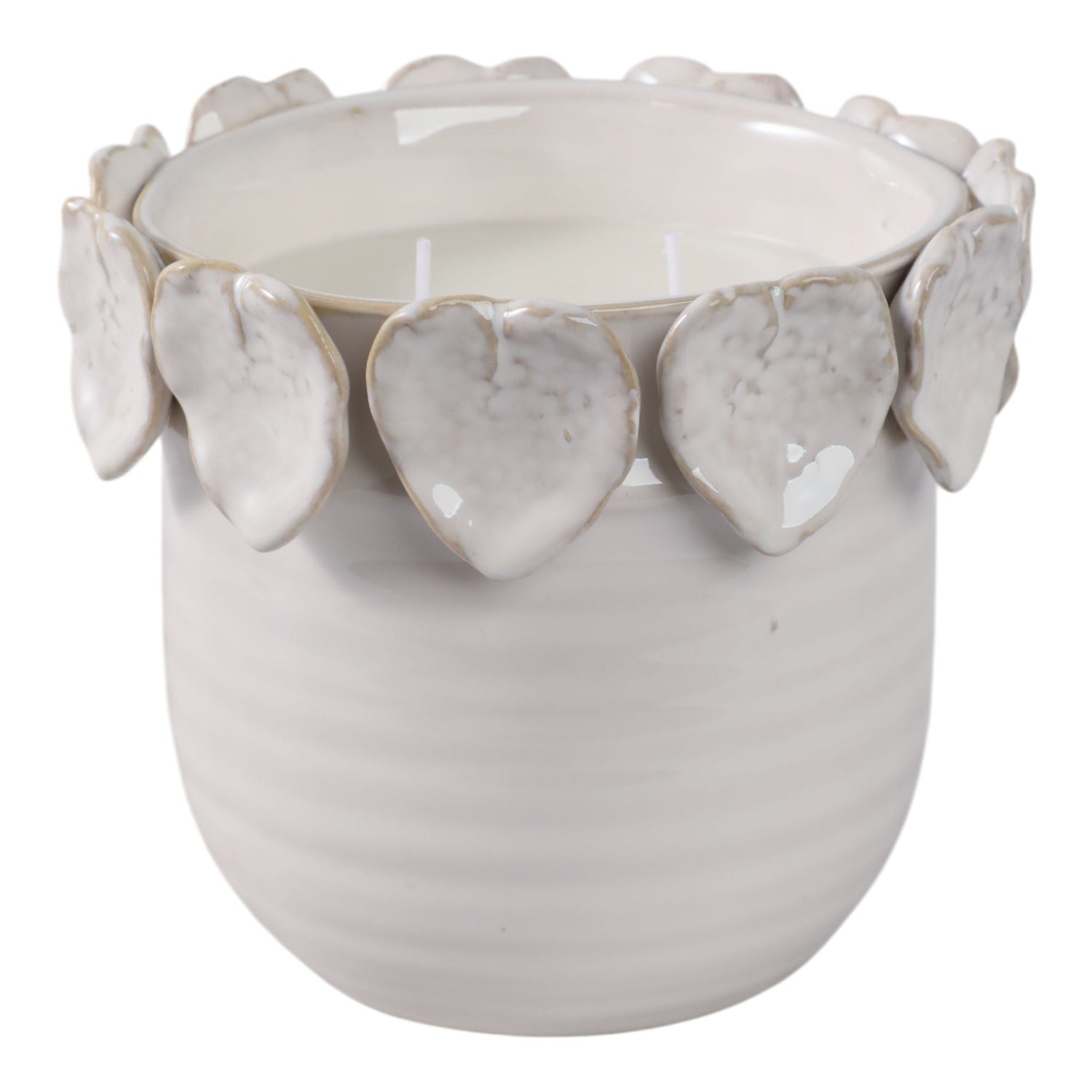 6" 17 Oz Wood Sage& Sea Salt Applique Candle - Ivory