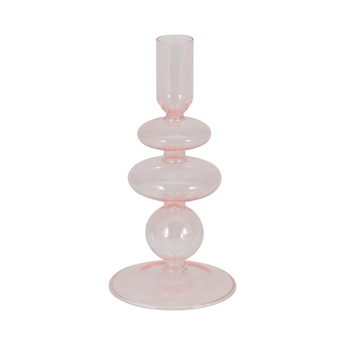 Vintage Glass Taper Candle Holder 7" - Pink
