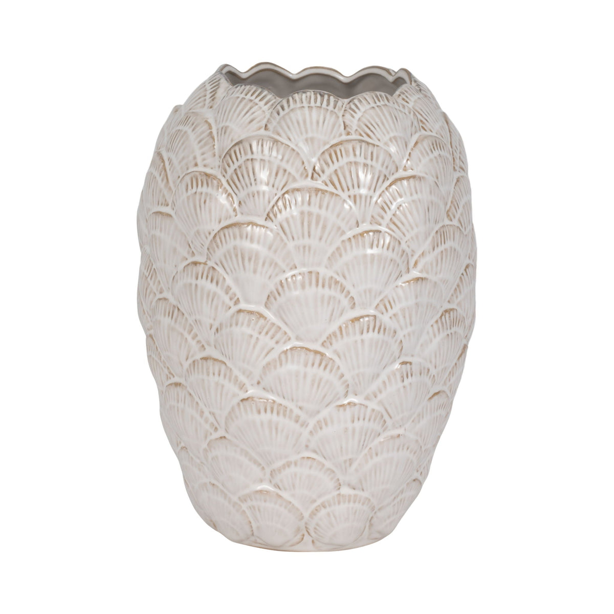 13" Seashells Vase - White