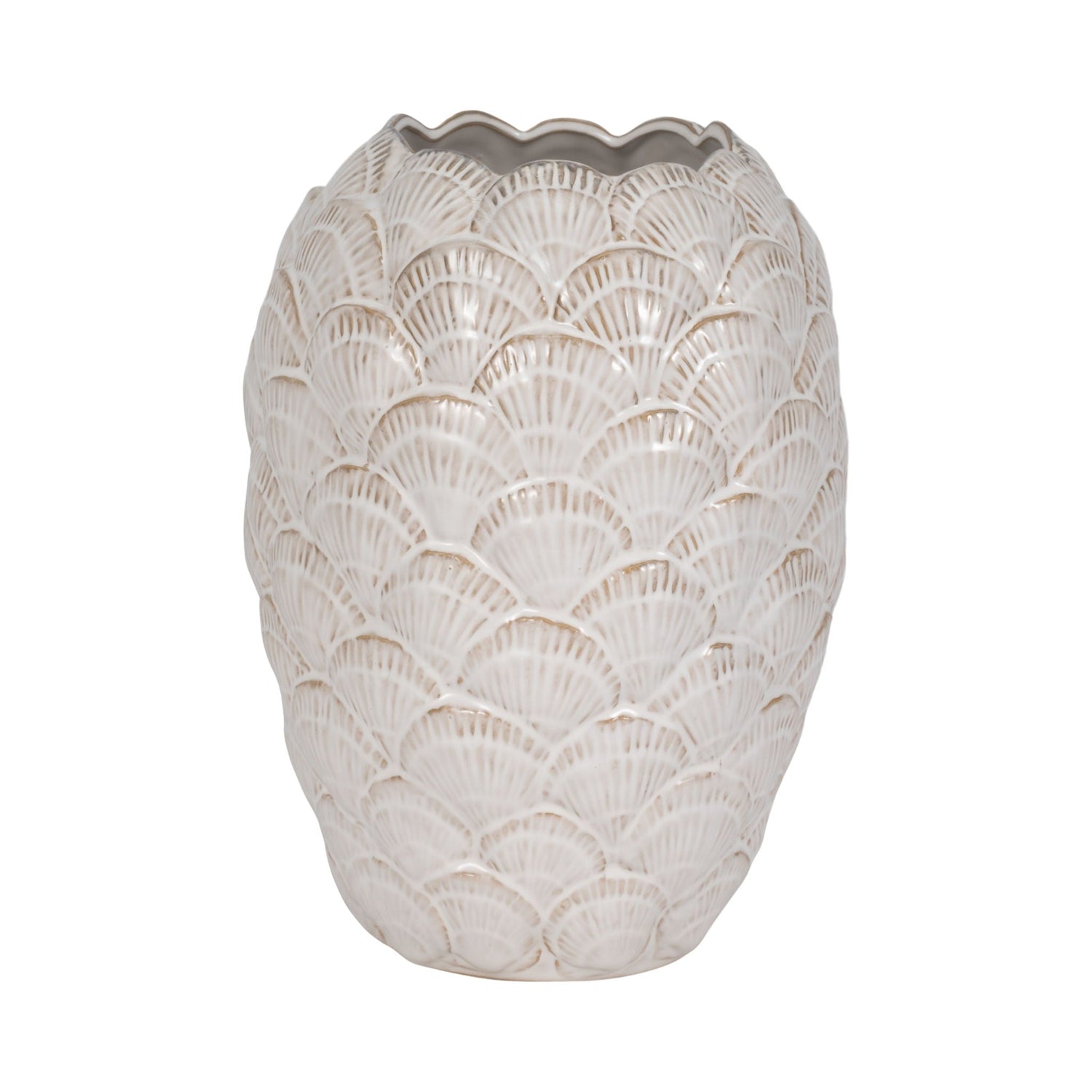 13" Seashells Vase - White