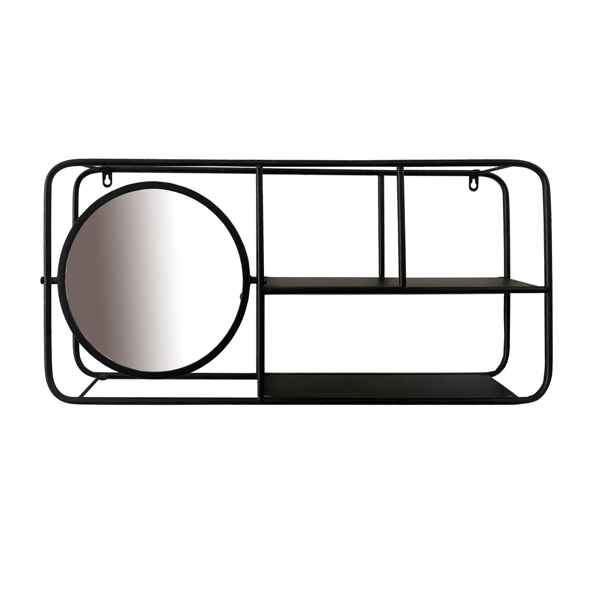 Metal Wall Shelf With Mirror 29" - Black