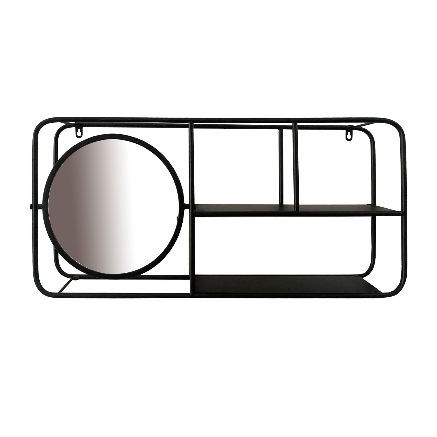 Metal Wall Shelf With Mirror 29" - Black