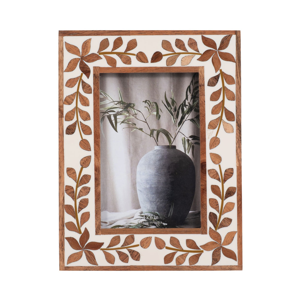 4X6 Wood Inlay Vine Photo Frame - Natural