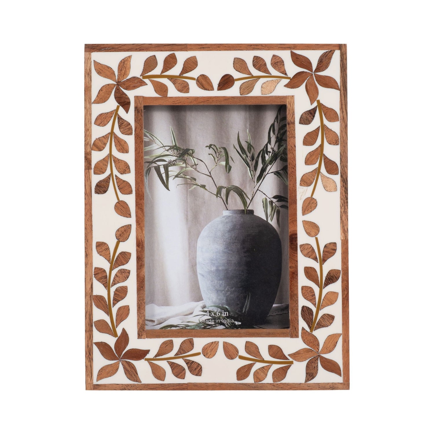 4X6 Wood Inlay Vine Photo Frame - Natural