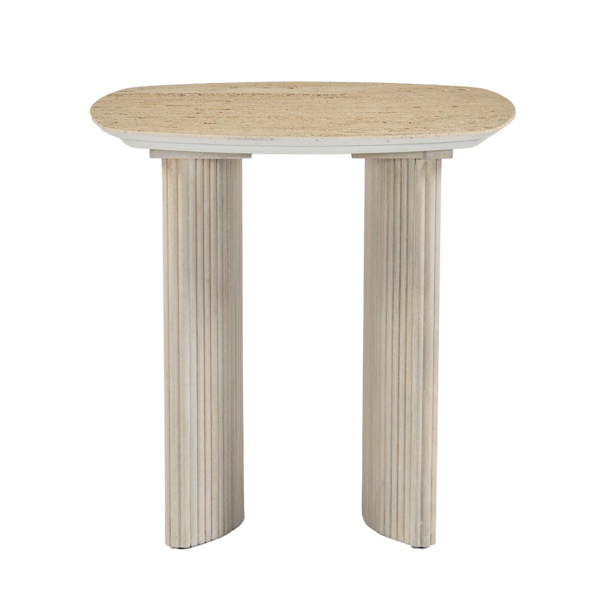 Catalina Travertine & Fluted Wood Accent Table / Kd 24" - Beige