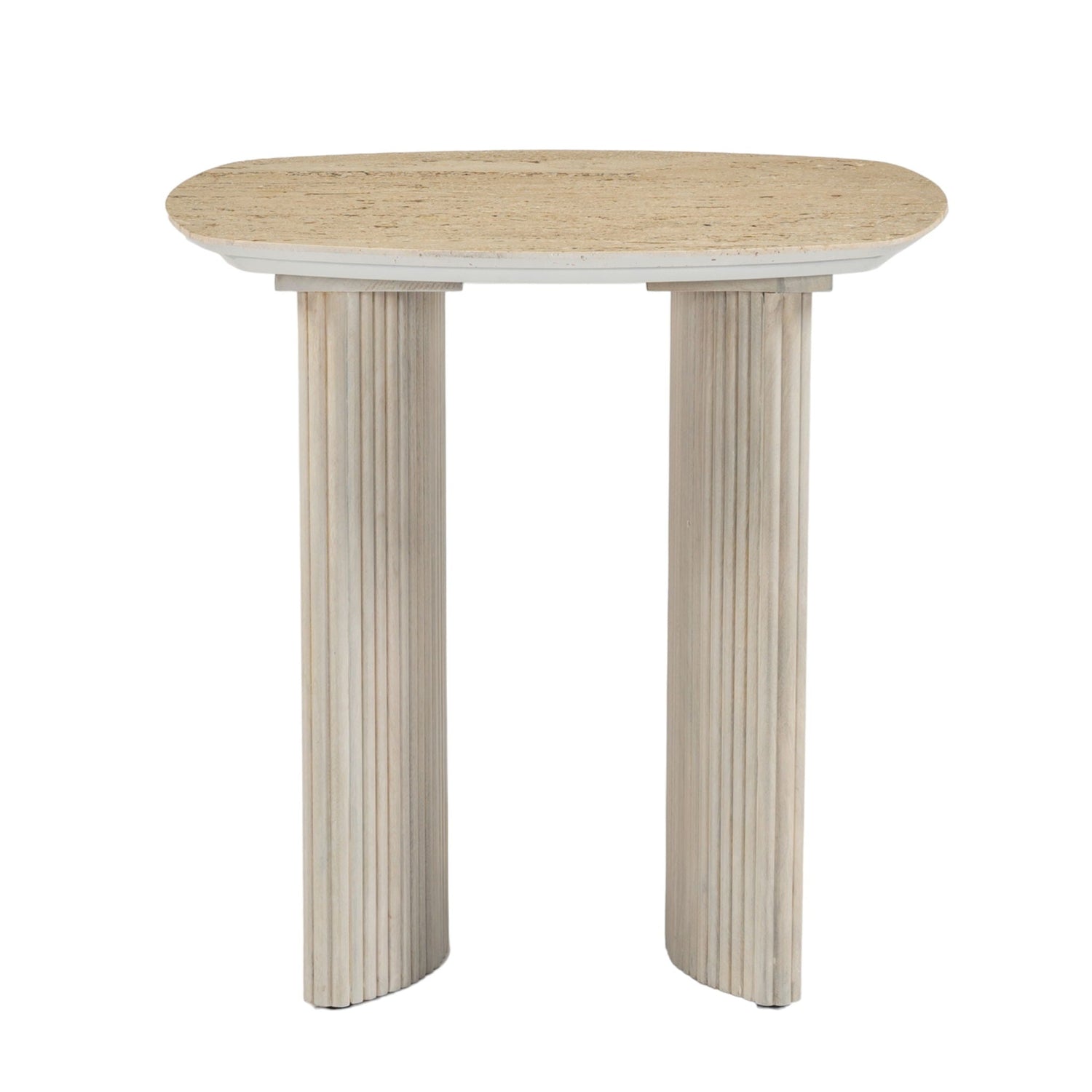Catalina Travertine & Fluted Wood Accent Table / Kd 24" - Beige