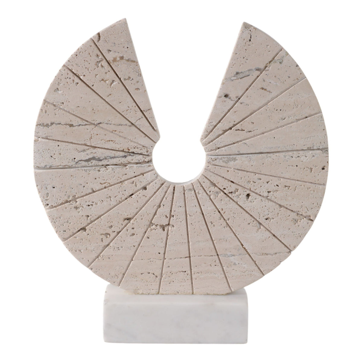 11" x 10" Travertine Open Circle On Marble Base - Tan