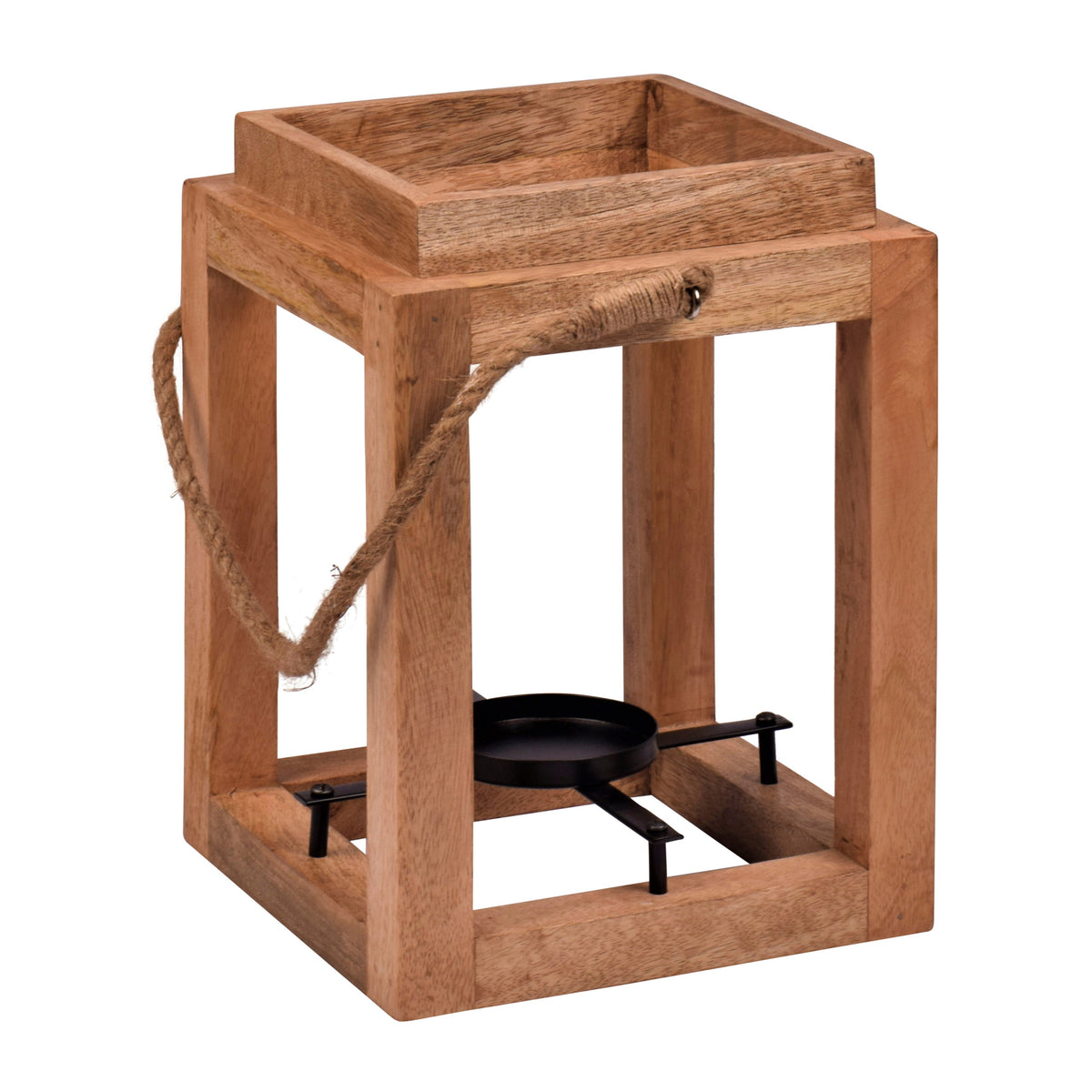 Wood Open Lantern Holder 11" - Brown