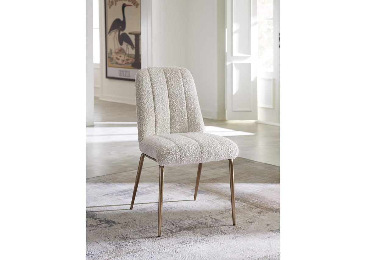 PUSJ63BMY Apollo Upholstered Dining Chair In Ricotta Boucle And Brushed Bronze Metal (Set of 2)