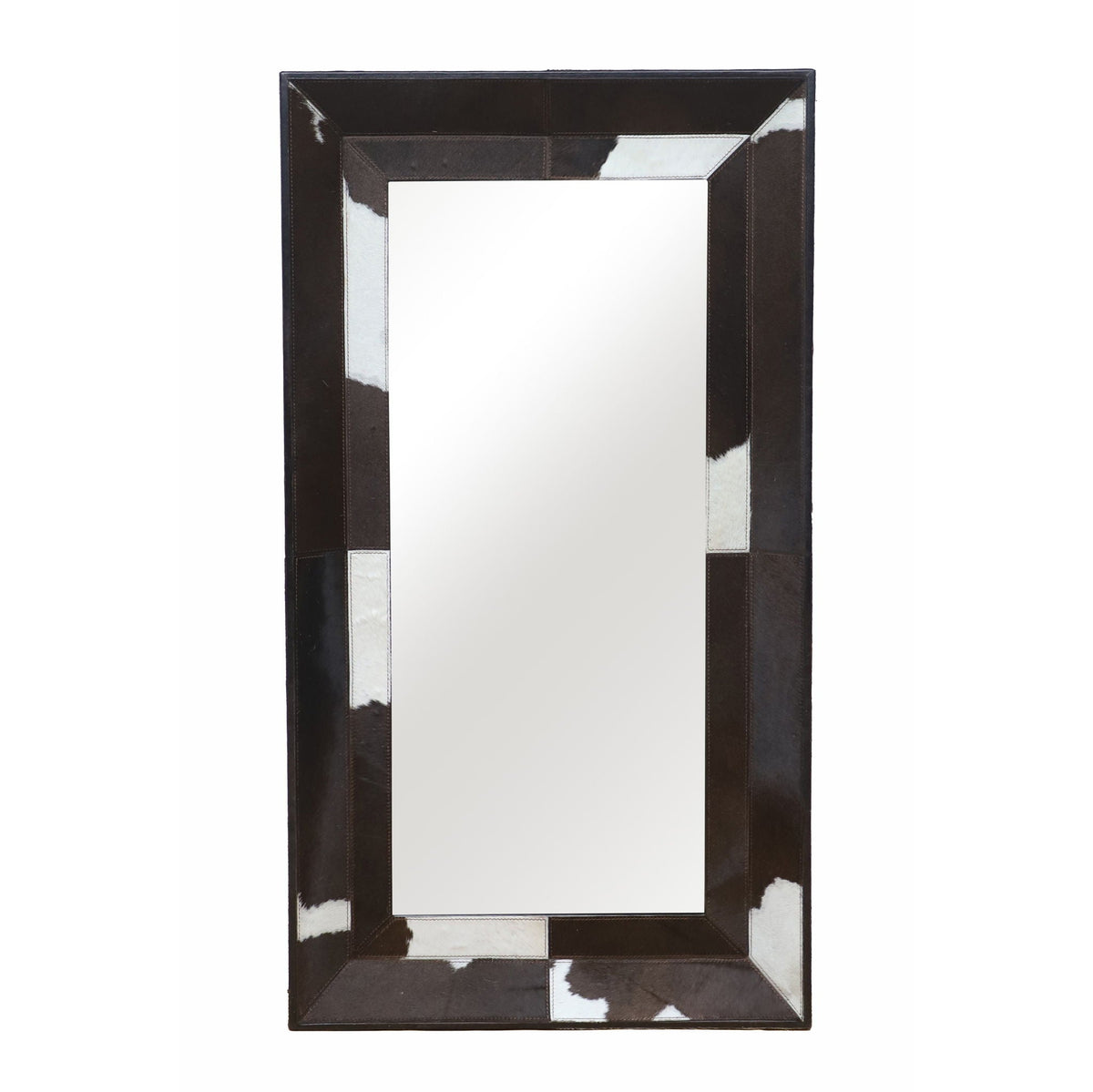 42" x 23" Hair On Hide Cow Print Mirror - Brown / White