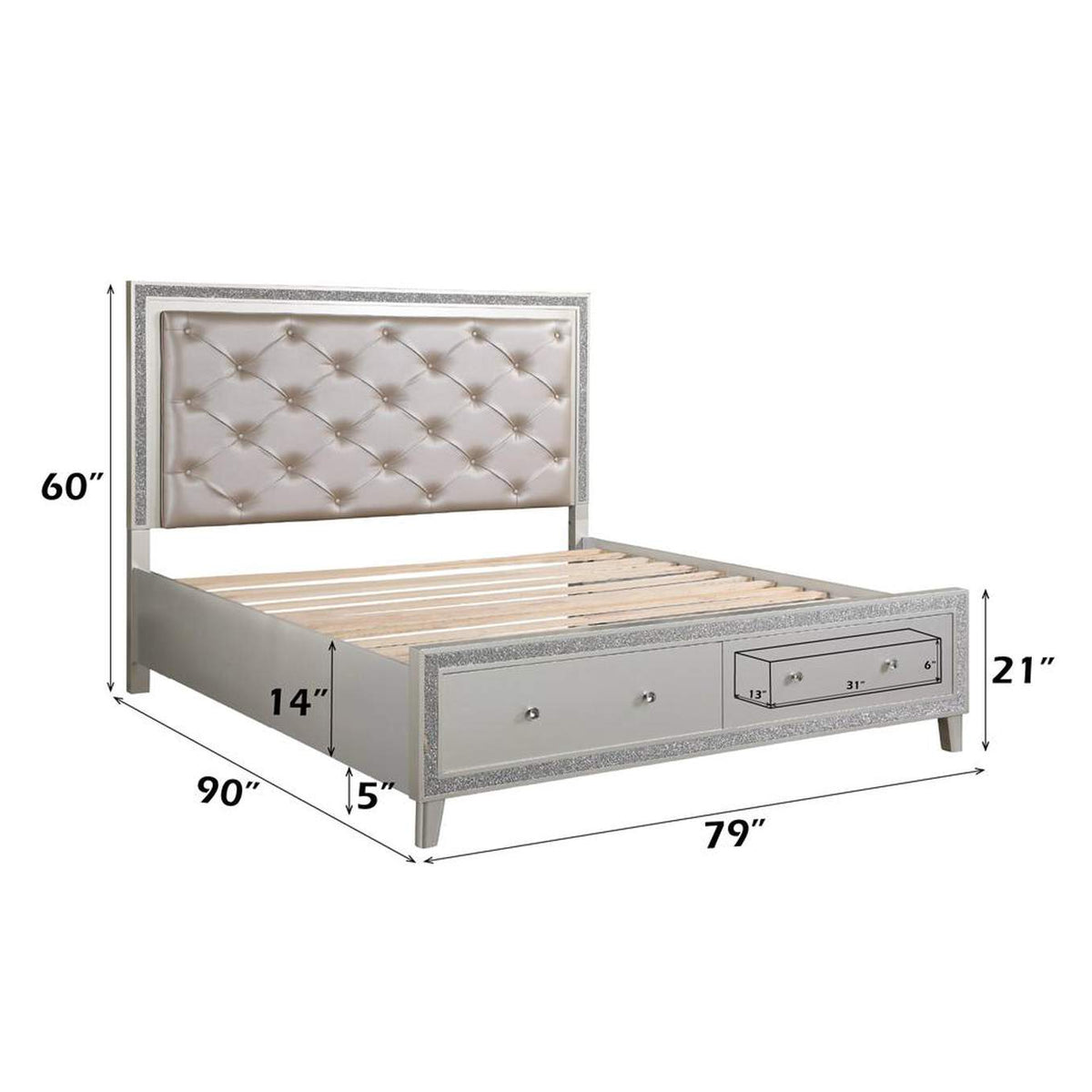 BD00240CK Sliverfluff Ck Bed with Led and Storages