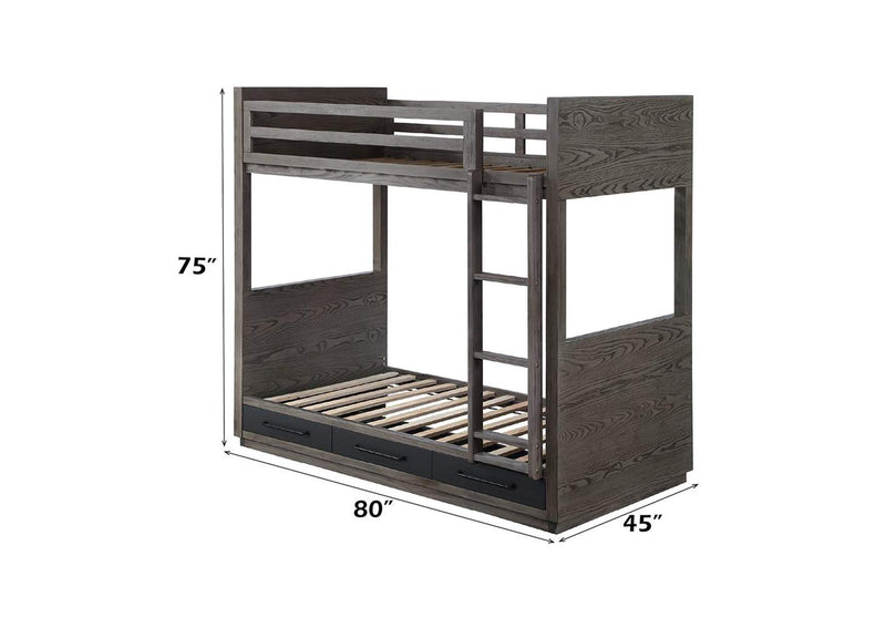 BD00613 Estevon Twin-Twin Bunk Bed with Storage