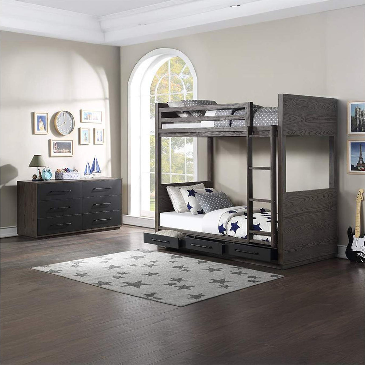 BD00613 Estevon Twin-Twin Bunk Bed with Storage
