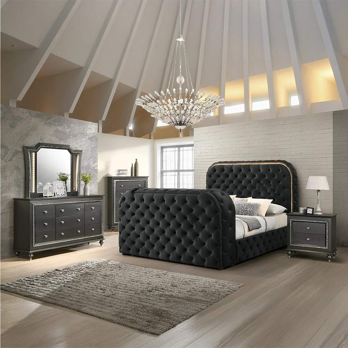 BD03121EK Kana Eastern King Bed with Led, Fireplace and TV Stand