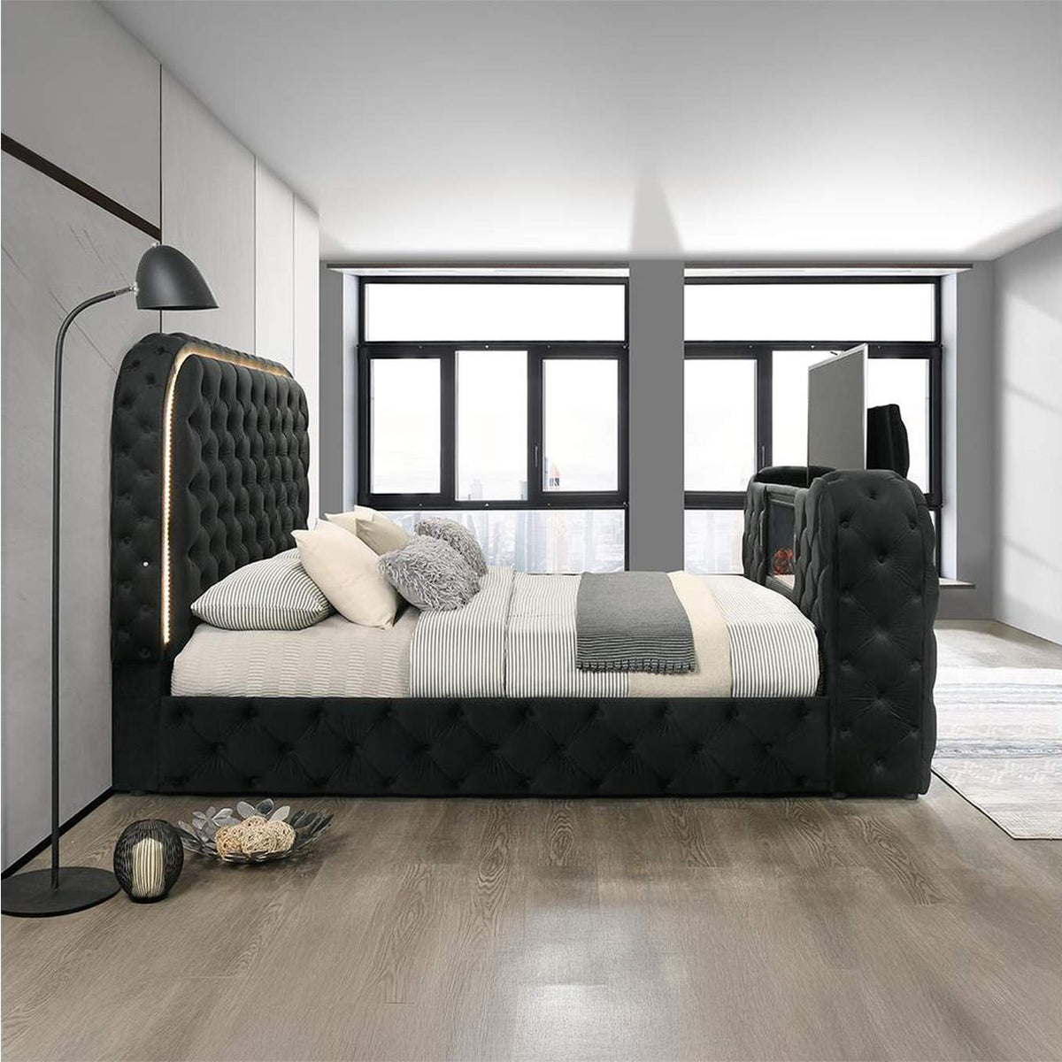 BD03122Q Kana Queen Bed with Led, Fireplace and TV Stand