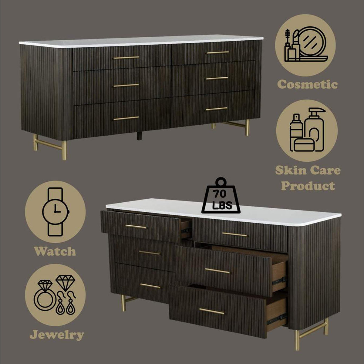 BD04095 Clayten Dresser with Marble Top