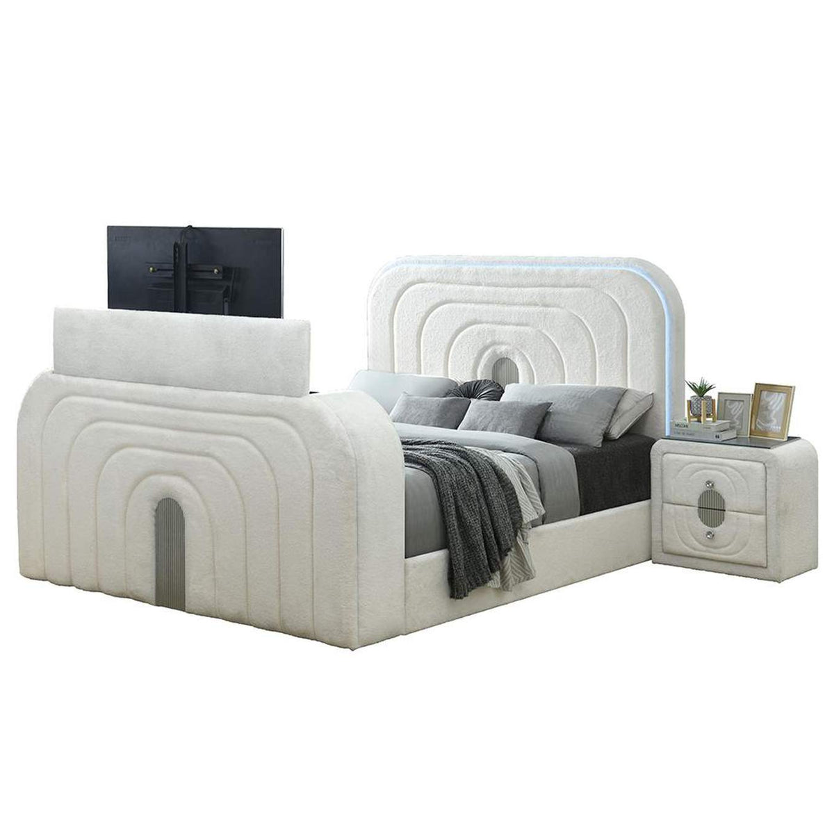 BD04751EK Shelyn Ek Bed with Led, TV Cabinet, Fireplace and Bluetooth