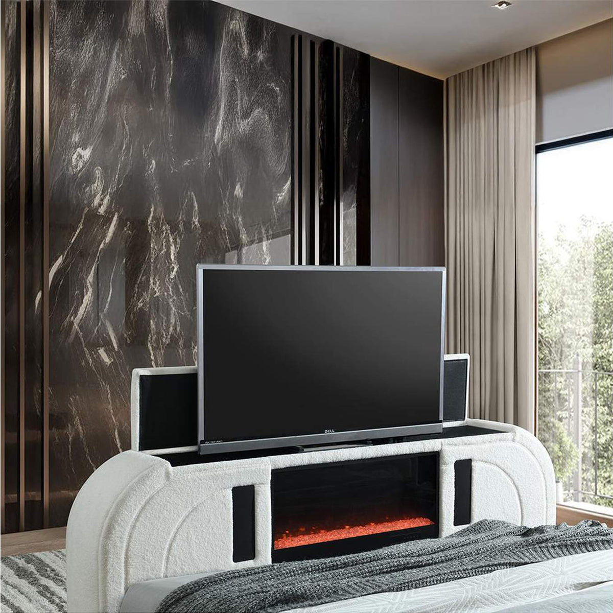 BD04751EK Shelyn Ek Bed with Led, TV Cabinet, Fireplace and Bluetooth