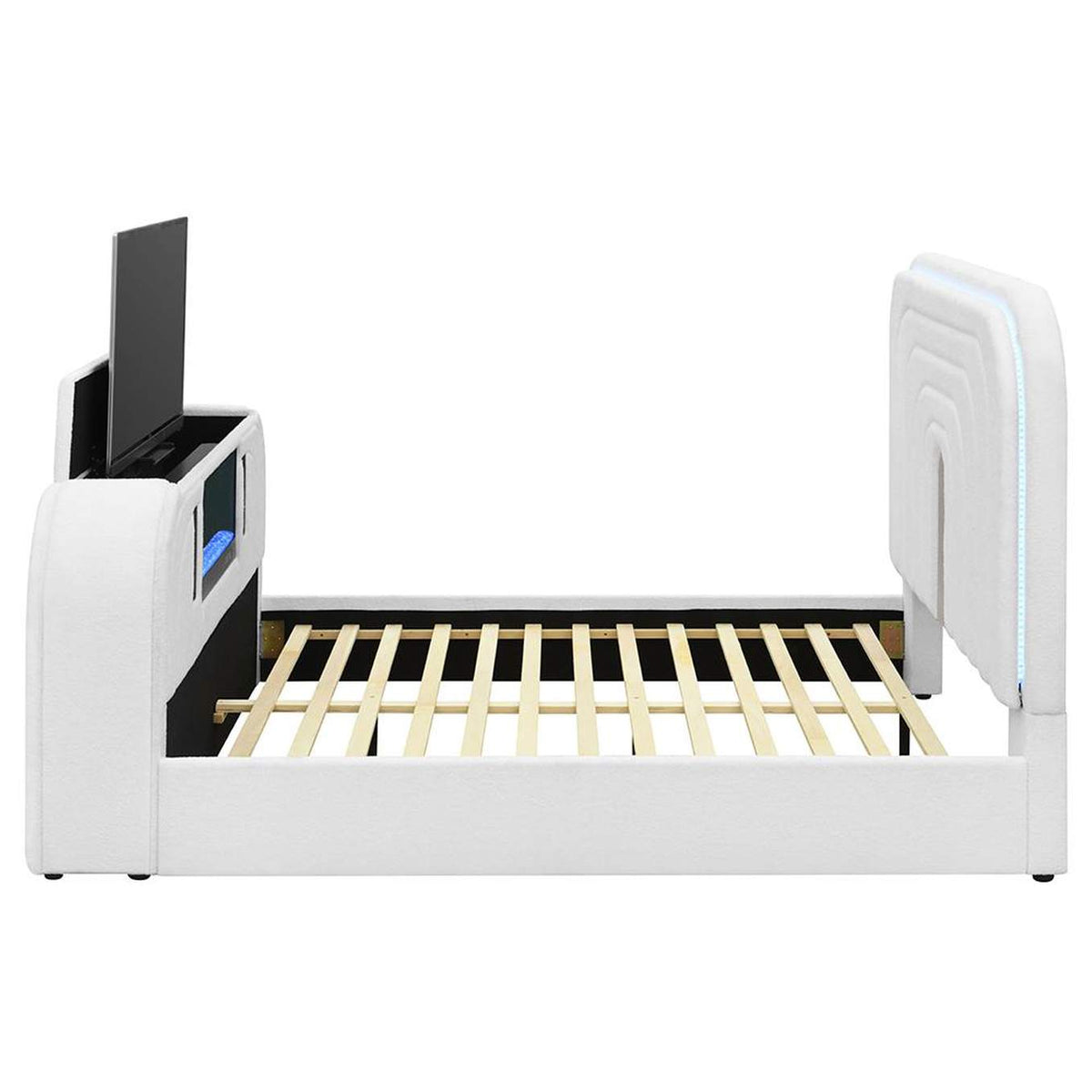 BD04752Q Shelyn Queen Bed with Led, TV Cabinet, Fireplace and Bluetooth