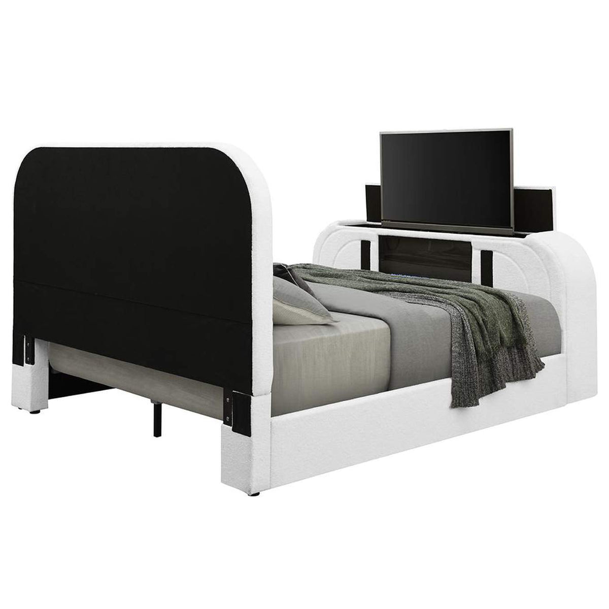 BD04752Q Shelyn Queen Bed with Led, TV Cabinet, Fireplace and Bluetooth