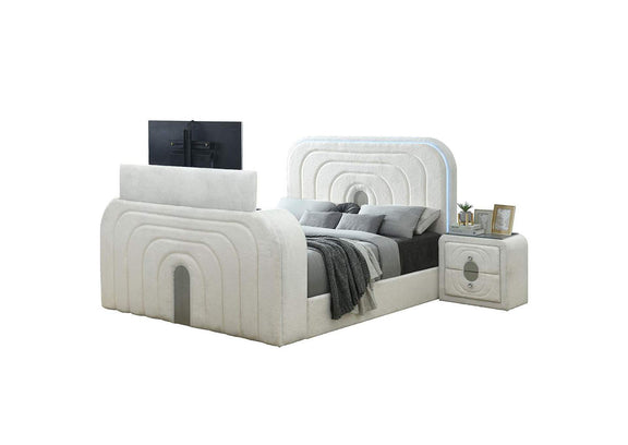 BD04752Q Shelyn Queen Bed with Led, TV Cabinet, Fireplace and Bluetooth