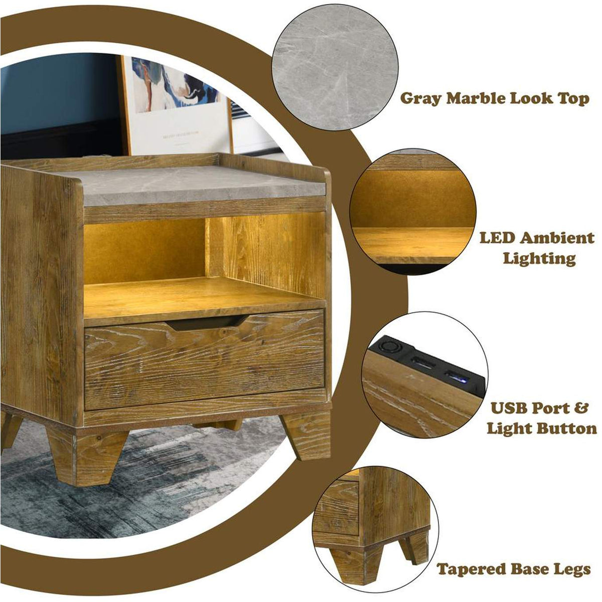 BD04863 Garcia Nightstand with Led