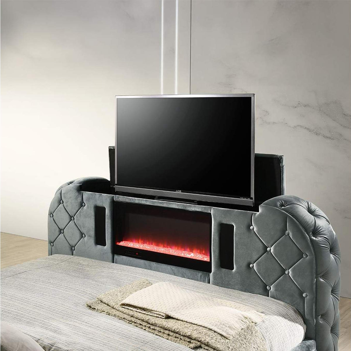 BD05071EK Kana Eastern King Bed with Led, Fireplace and TV Stand