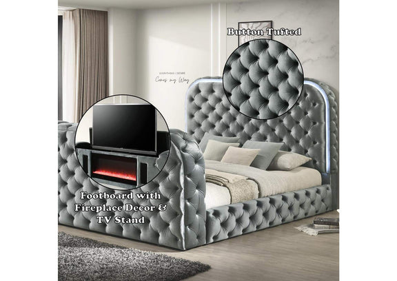 BD05071EK Kana Eastern King Bed with Led, Fireplace and TV Stand