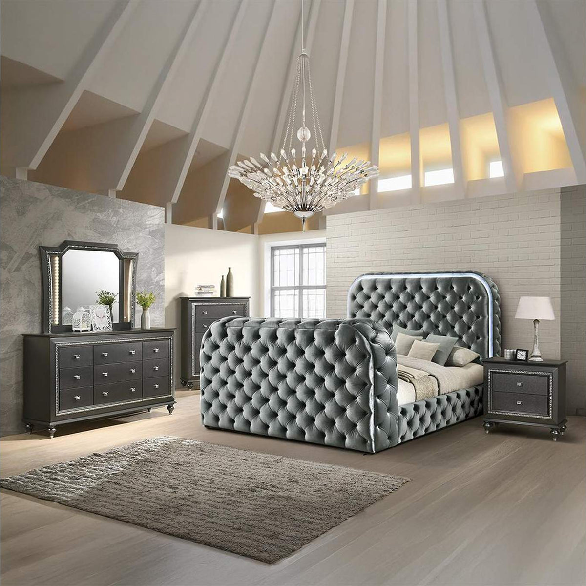 BD05071EK Kana Eastern King Bed with Led, Fireplace and TV Stand