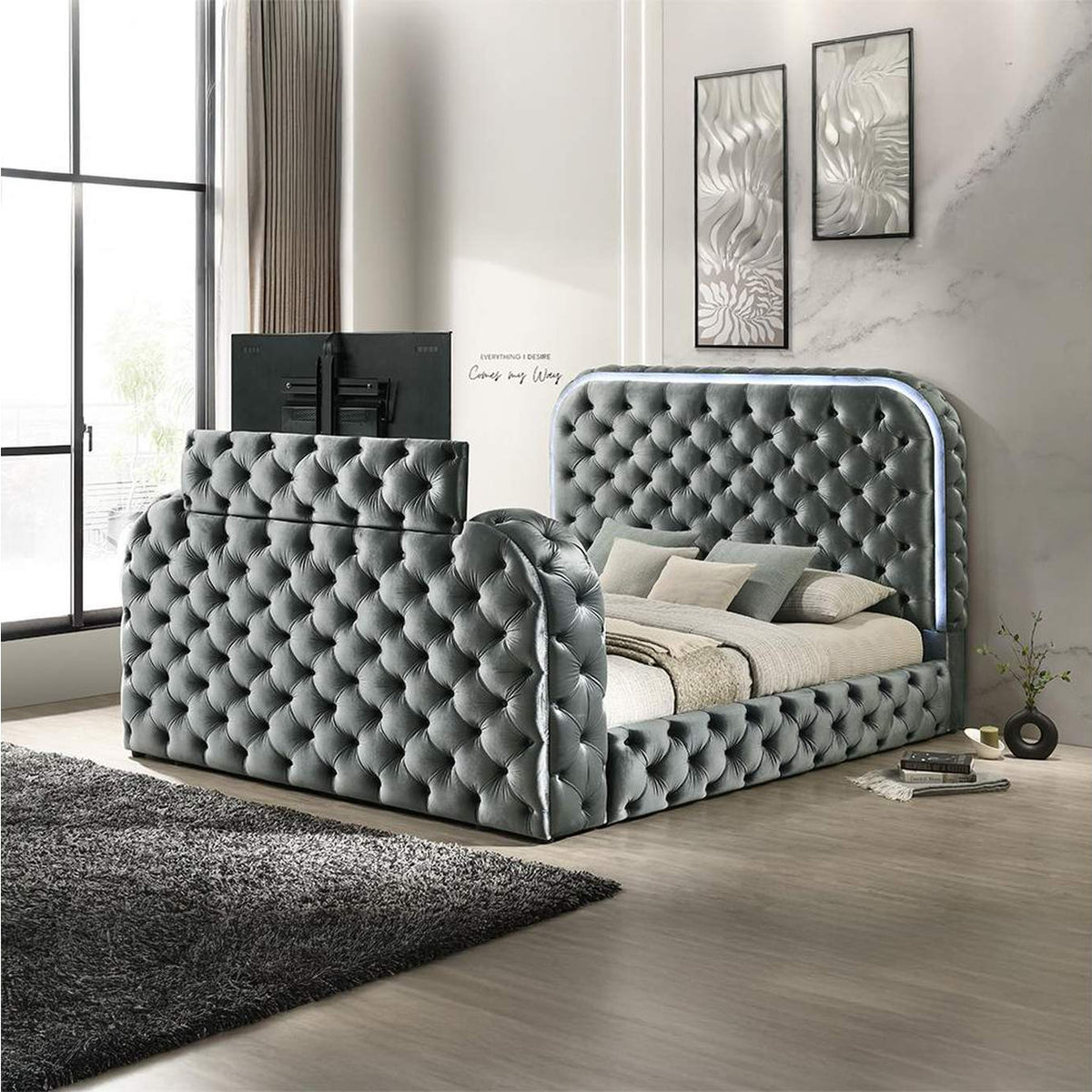 BD05072Q Kana Queen Bed with Led, Fireplace and TV Stand